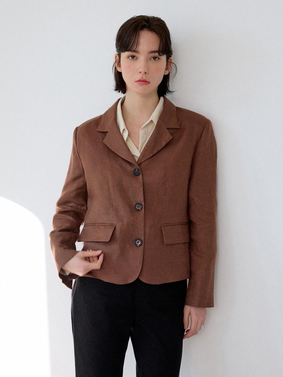 sisterhood Basic Linen Jacket (Short) - Brown