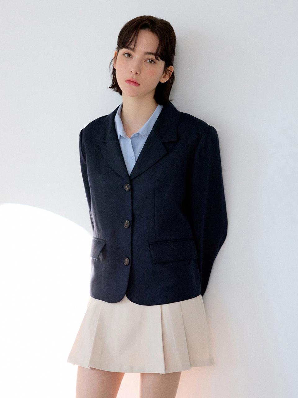 sisterhood Basic Linen Jacket (Short) - Navy