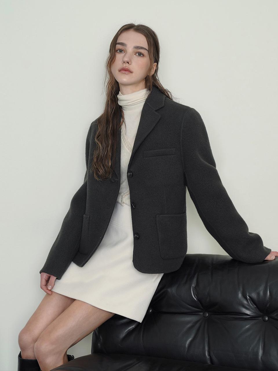 sisterhood Boucl Handmade Short Wool Jacket [Dark Grey]