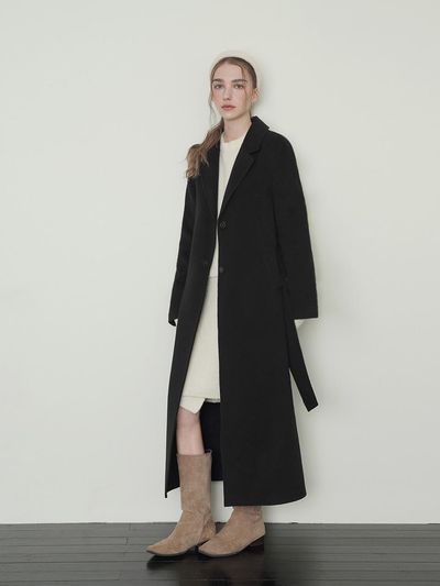 sisterhood Cashmere Belted Single Coat [Black]