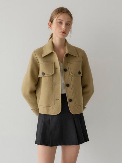 sisterhood Merino Wool Stitch Big Pocket Short Coat [GREEN]