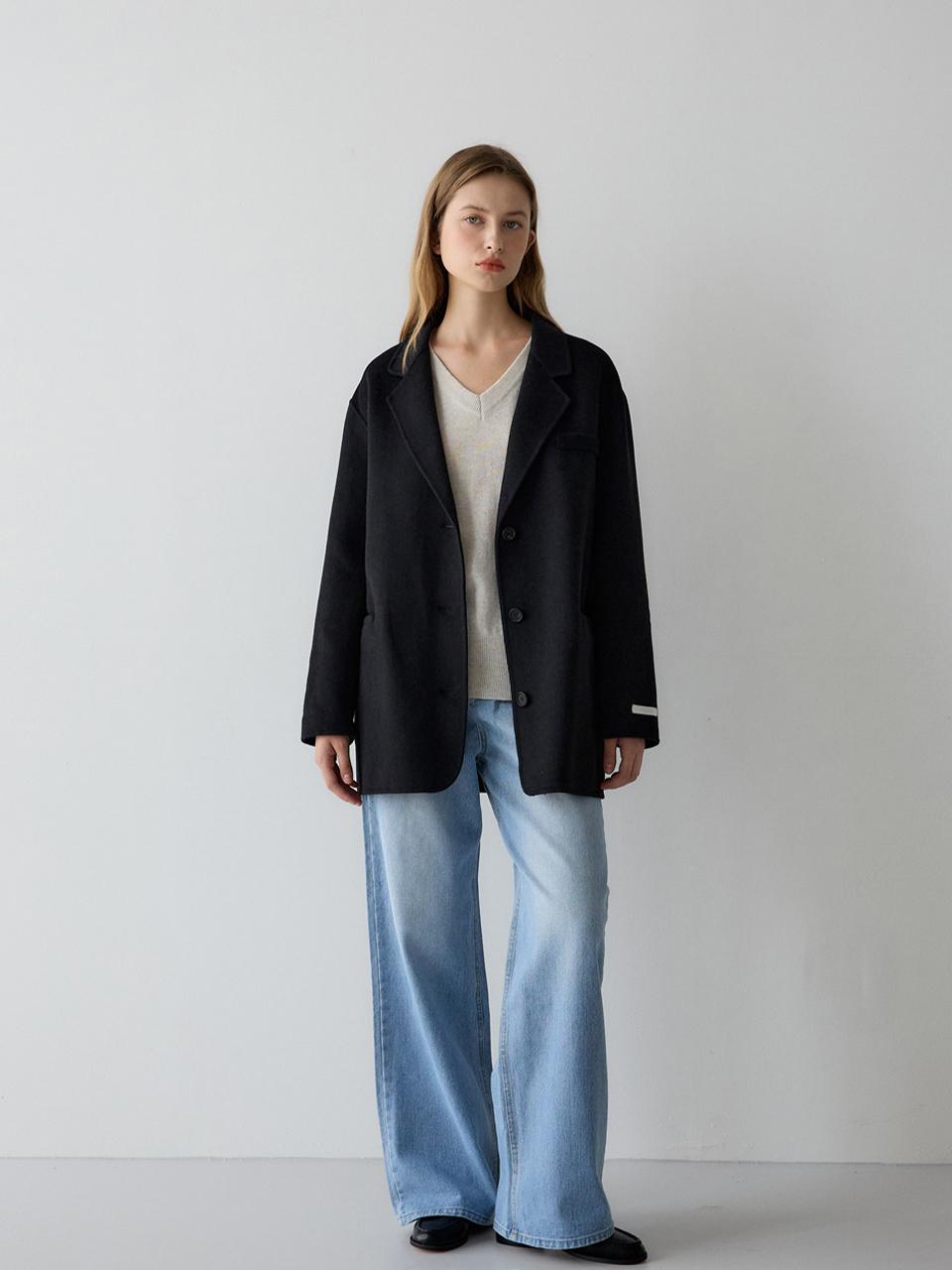 sisterhood Single Wool Half Coat - Black