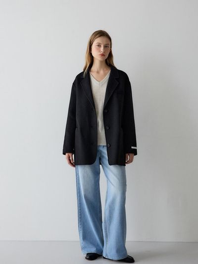 sisterhood Single Wool Half Coat - Black