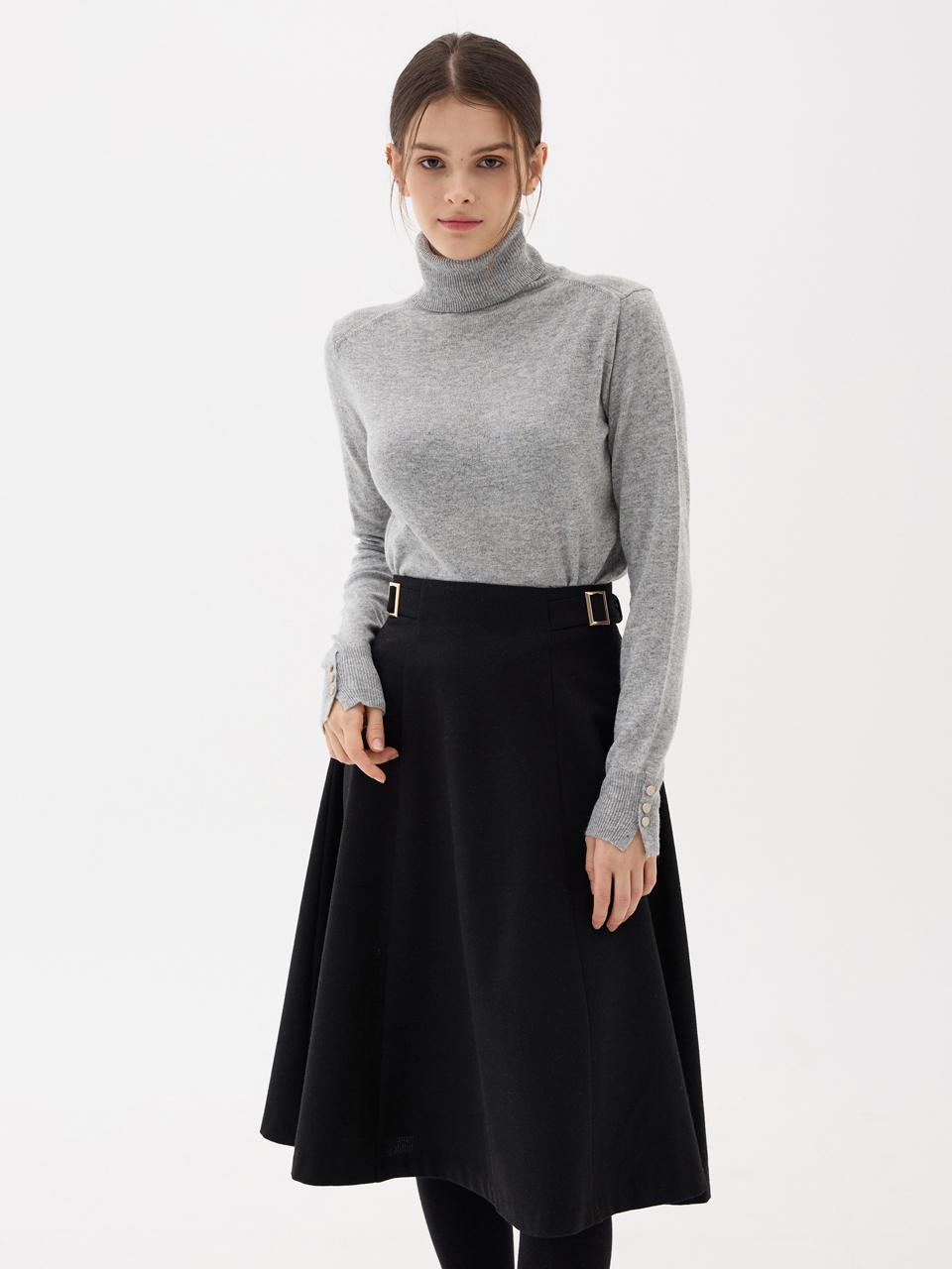 sisterhood Wool Buckle A-line Flare Skirt [Black]
