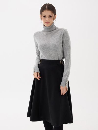 sisterhood Wool Buckle A-line Flare Skirt [Black]