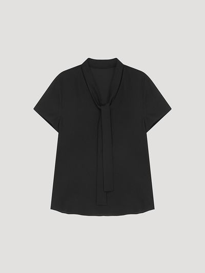 SISTINA Basic Tieneck Blouse (AWWBLP21170) [BK]