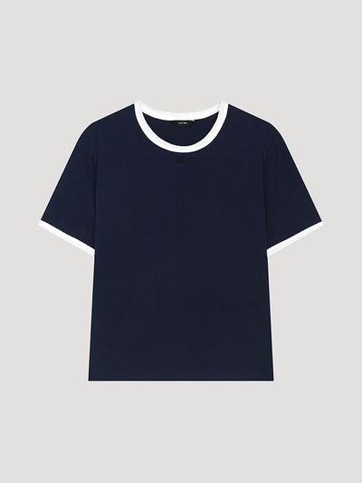 SISTINA Contrast Embroidered Round Neck T-shirt (AWJTSP21040)