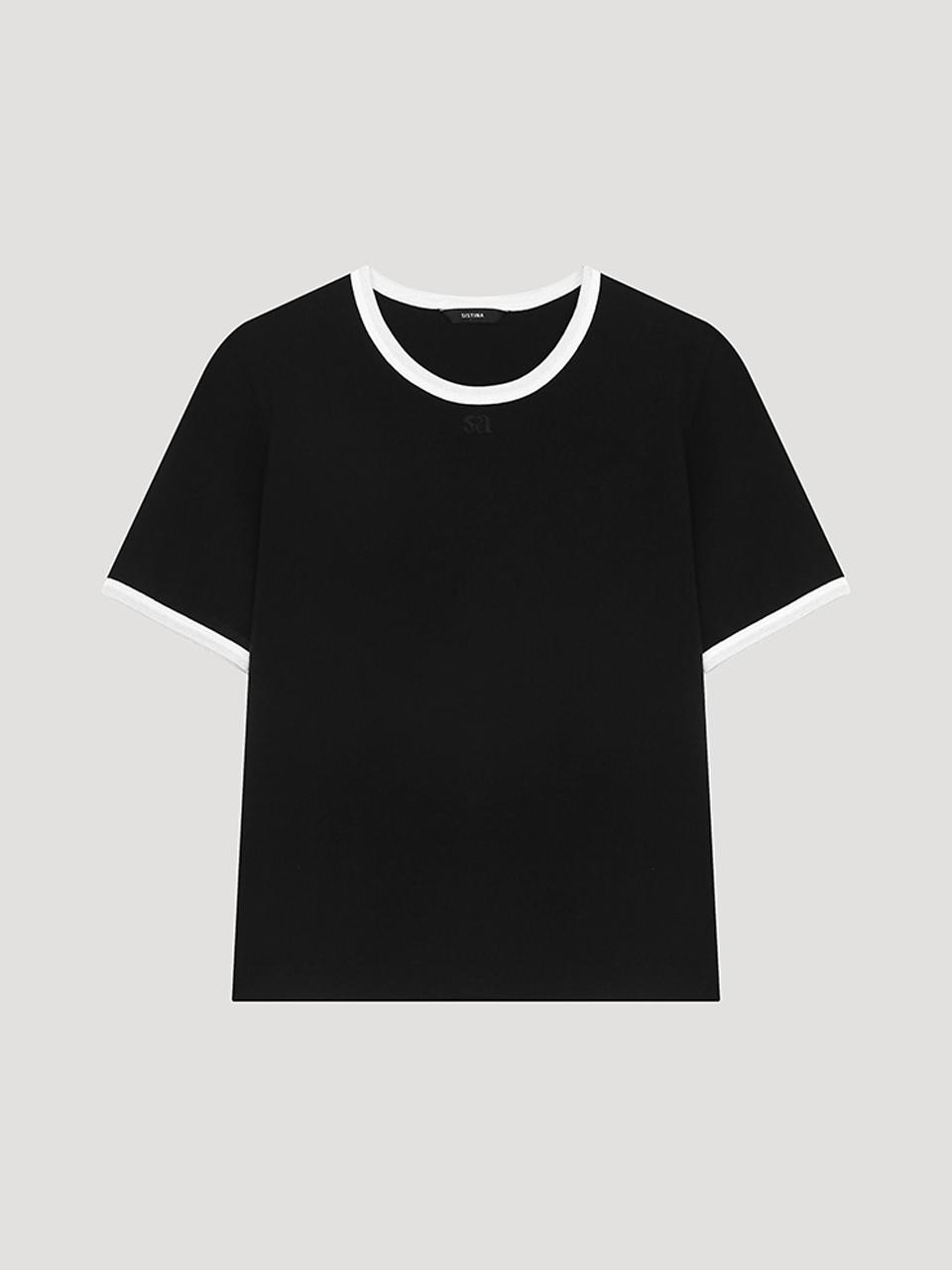 SISTINA Contrast Embroidered Round Neck T-shirt (AWJTSP21040) [BK]