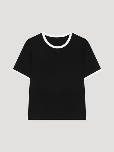SISTINA Contrast Embroidered Round Neck T-shirt (AWJTSP21040) [BK]
