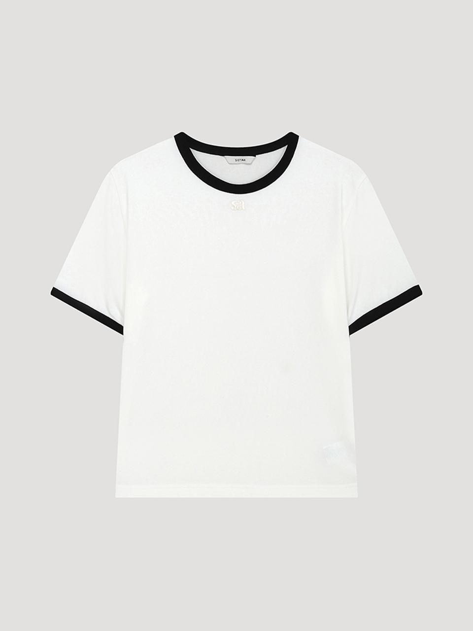 SISTINA Contrast Embroidered Round Neck T-shirt (AWJTSP21040) [OW]
