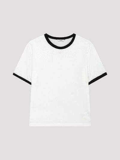SISTINA Contrast Embroidered Round Neck T-shirt (AWJTSP21040) [OW]