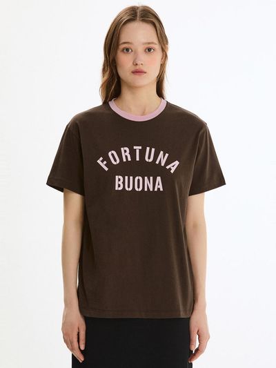 SISTINA Cotton Contrast Lettering T-shirt (AWJTSP21050) [BR]