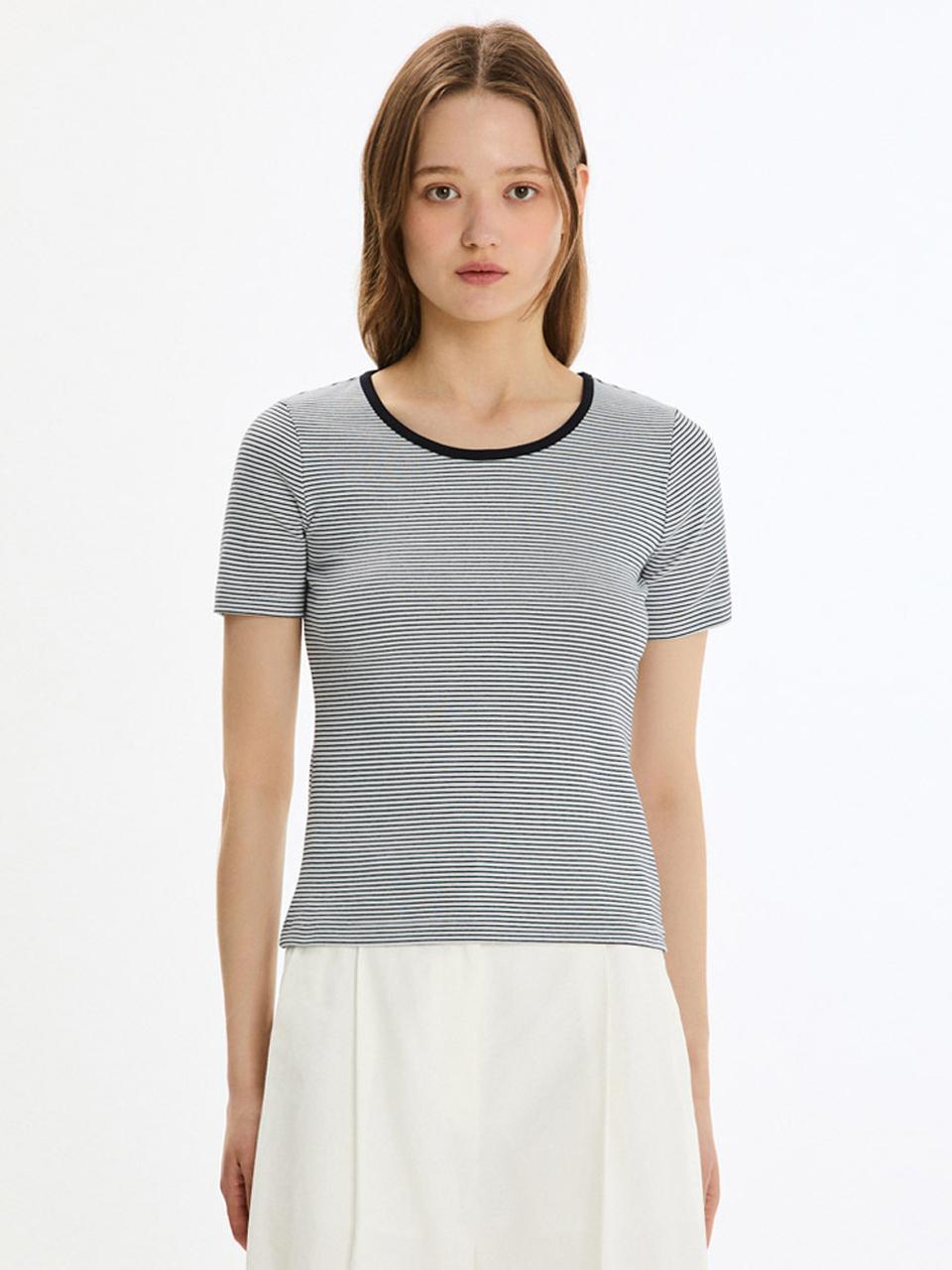 SISTINA Cotton Pinstripe T-shirt (ASJTSP21010) [BK]