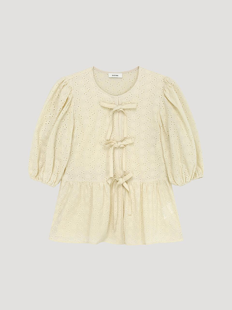 SISTINA Ribbon Punched Lace Blouse (AWWBLP21070) [LB]