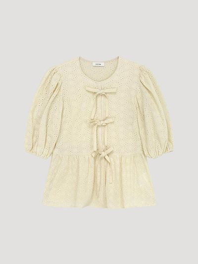 SISTINA Ribbon Punched Lace Blouse (AWWBLP21070) [LB]