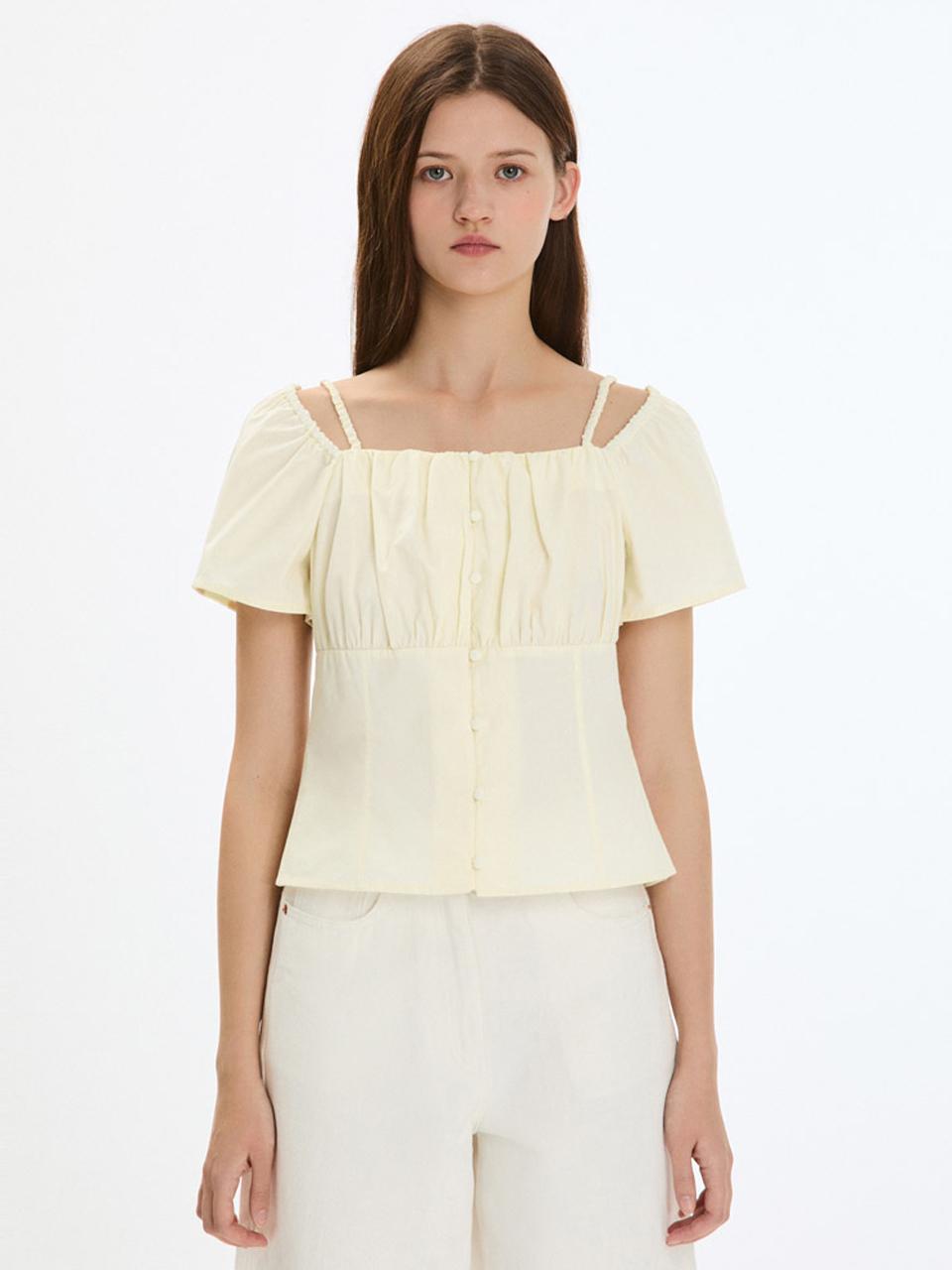 SISTINA Shirring Square Neck Blouse (AWWBLP21080) [YELLOW]
