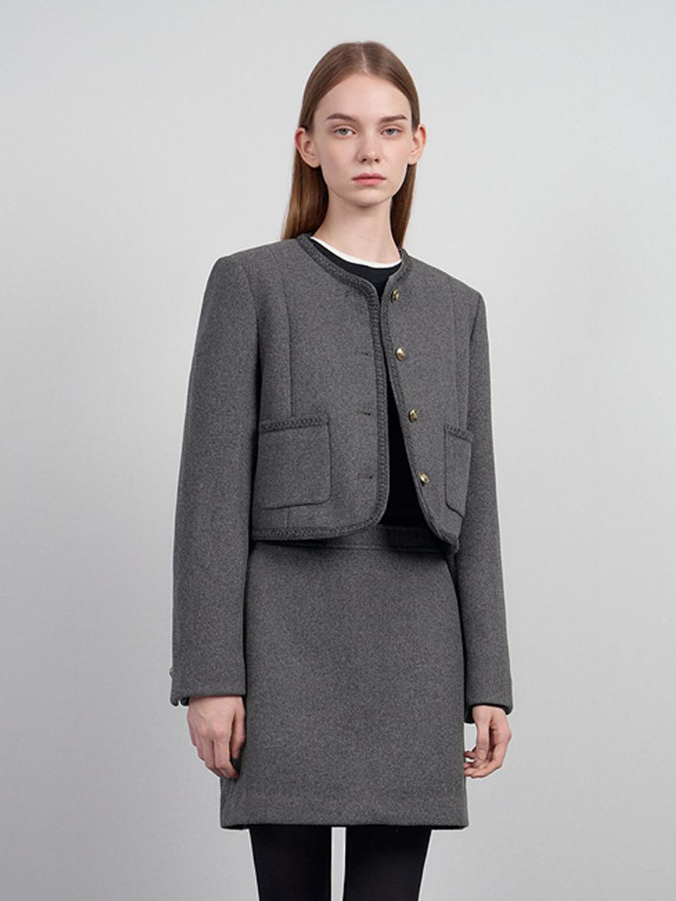 SISTINA wool blended binding round neck jacket_AWWJKO41730