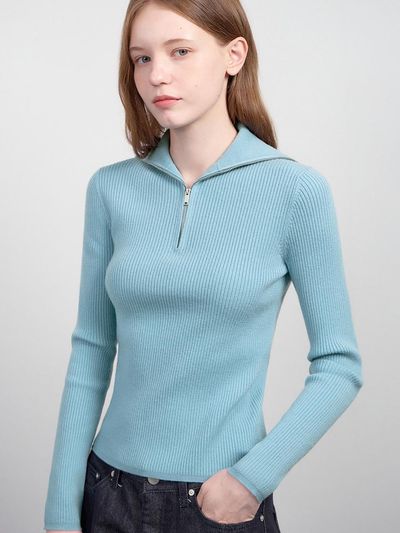 SISTINA wool ribbed semi zip-up knitwear_ASKPOO41780