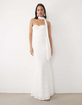 Six Stories Six Stories Bridal lace bandeau scarf detail maxi dress in white