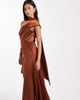 Six Stories Six Stories Bridesmaid bow one shoulder satin maxi dress in rust-Red - 1