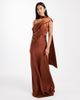 Six Stories Six Stories Bridesmaid bow one shoulder satin maxi dress in rust-Red - 2