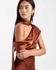 Six Stories Six Stories Bridesmaid bow one shoulder satin maxi dress in rust-Red - 4