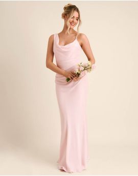 Six Stories Six Stories Bridesmaid crepe asymmetric cowl neck maxi dress in light pink