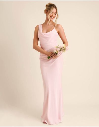 Six Stories Six Stories Bridesmaid crepe asymmetric cowl neck maxi dress in light pink
