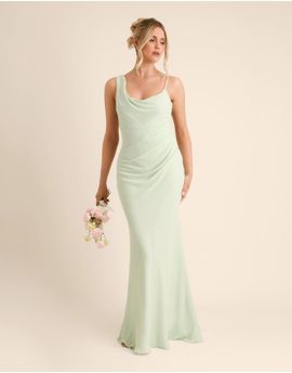 Six Stories Six Stories Bridesmaid crepe asymmetric cowl neck maxi dress in mint green