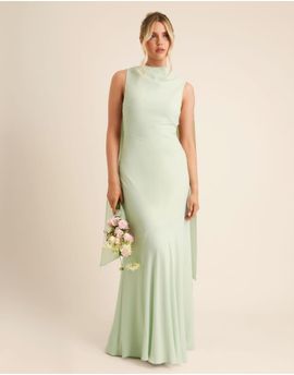 Six Stories Six Stories Bridesmaid crepe high cowl neck maxi dress in mint green