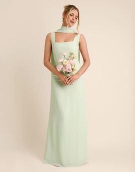Six Stories Six Stories Bridesmaid crepe square neck maxi dress with scarf neck in mint green