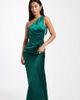 Six Stories Six Stories Bridesmaid one shoulder satin maxi dress in dark green - 1