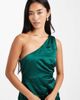 Six Stories Six Stories Bridesmaid one shoulder satin maxi dress in dark green - 4