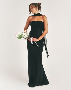 Six Stories Six Stories Bridesmaid satin bandeau scarf detail bias maxi dress in black