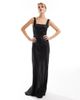 Six Stories Six Stories Bridesmaid square neck satin maxi dress in black - 1