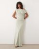 Six Stories Six Stories Bridesmaid stretch off-shoulder draped maxi dress in sage-Green - 1