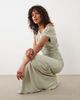 Six Stories Six Stories Bridesmaid stretch off-shoulder draped maxi dress in sage-Green - 3