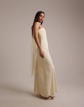 Six Stories Six Stories Bridesmaids chiffon bandeau scarf detail maxi dress in lemon-Yellow