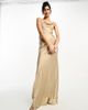 Six Stories Six Stories Bridesmaids cowl front satin slip dress in champagne-Gold - 1