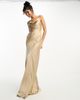Six Stories Six Stories Bridesmaids cowl front satin slip dress in champagne-Gold - 3