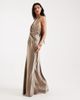 Six Stories Six Stories Bridesmaids satin plunge knot detail open back maxi dress in mocha-Neutral - 1