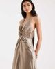 Six Stories Six Stories Bridesmaids satin plunge knot detail open back maxi dress in mocha-Neutral - 3
