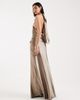 Six Stories Six Stories Bridesmaids satin plunge knot detail open back maxi dress in mocha-Neutral - 4