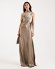 Six Stories Six Stories Bridesmaids satin scarf detailing one shoulder maxi dress in mocha-Neutral - 1