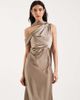 Six Stories Six Stories Bridesmaids satin scarf detailing one shoulder maxi dress in mocha-Neutral - 4