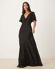 Six Stories Six Stories flutter sleeve v-neck asymmetric dropped hem maxi dress in black burnout - 1