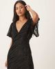 Six Stories Six Stories flutter sleeve v-neck asymmetric dropped hem maxi dress in black burnout - 2
