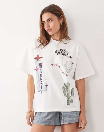 Six Stories Six Stories graphic western short sleeve T-shirt in white