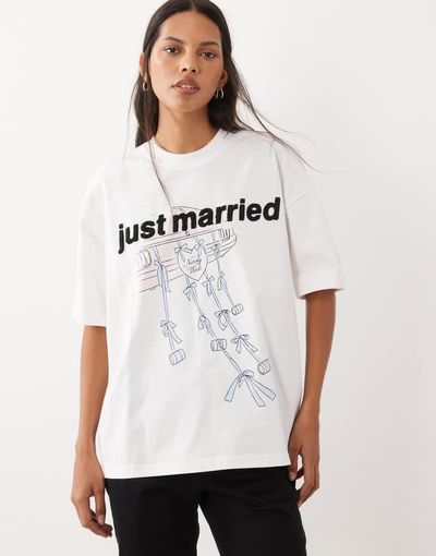 Six Stories Six Stories 'Just Married' cotton T-shirt in white