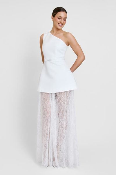 Six Stories Six Stories One Shoulder Satin Lace Skirt Dress